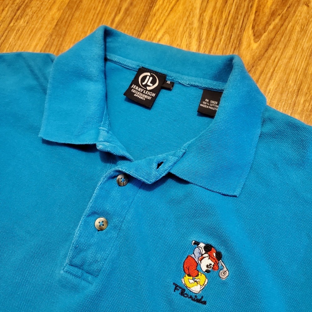 Vintage Mickey Mouse Golf Polo‎ Shirt Adult XL Blue Jerry Leigh Florida